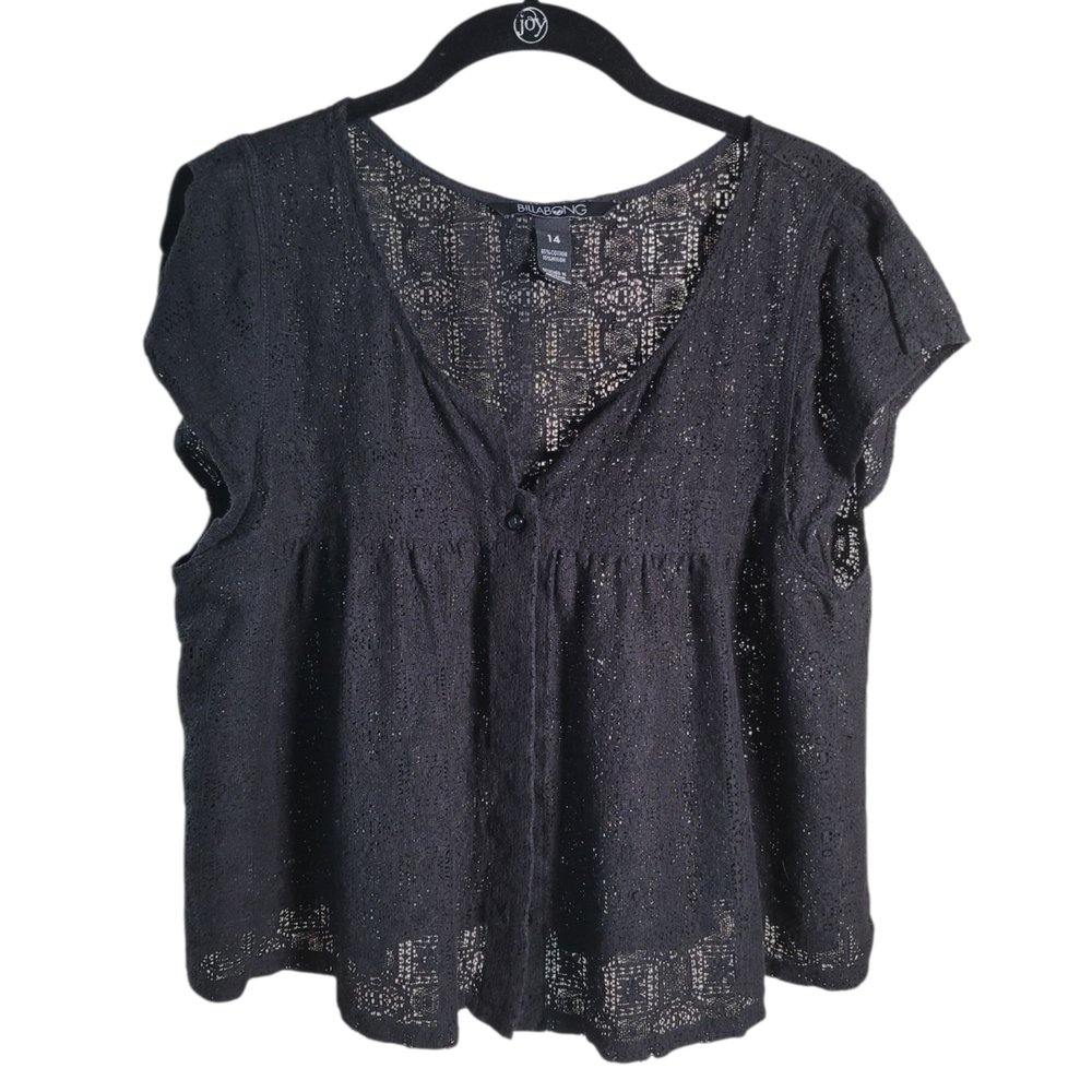 Billabong Black Open Weave Blouse/Cardigan Size 14